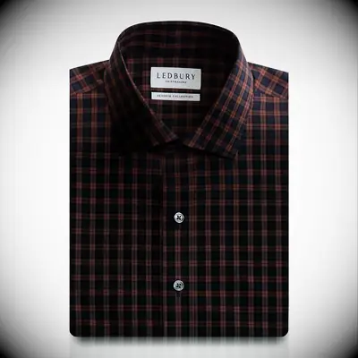 Rust and navy plaid dress shirt for fall wedding grooms attire