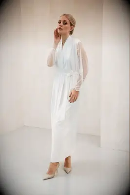 Floor length sheer bridal robe