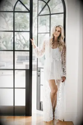 Floor length sheer embroidered robe