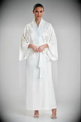 Floor length embroidered floral robe