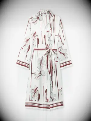 Long robe with white and burgundy florals