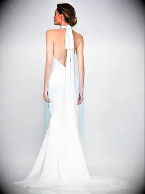 Satin mermaid dress with tie halter neck