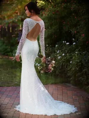 Mermaid beaded skirt with keyhole back and lace long sleeves