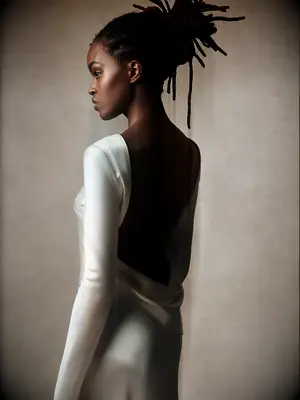 Satin draped low back and long sleeves