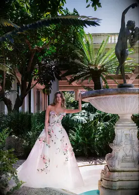 Monique Lhuillier blush pink rose wedding gown