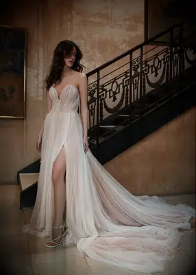 Enaura Bridal strapless blush pink wedding gown