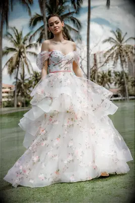 Wtoo by Watters floral blush pink wedding gown