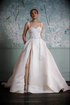 Anne Barge bow belt blush pink wedding gown