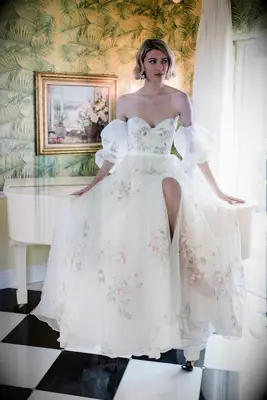 Savin London handpainted blush pink wedding dress