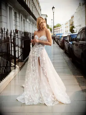 Galia Lahav blush pink strapless wedding dress