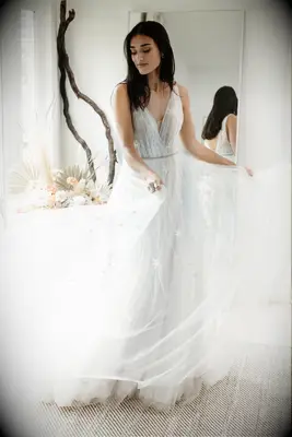 V-neck wedding dress with star embroidery from Willowby by Watters