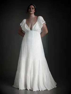 Pleated tiered wedding gown inspired by Taylor Swift