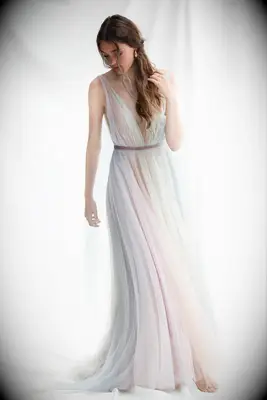 Pastel-colored tulle wedding dress from Willowby by Watters