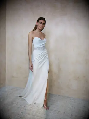Figure-hugging crepe wedding dress by Enaura Bridal