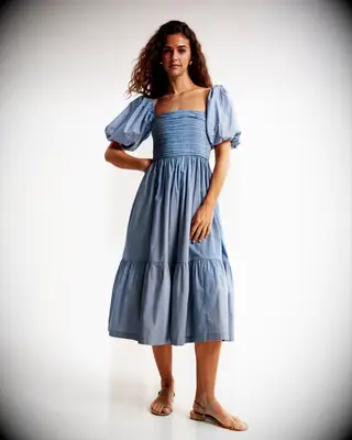 Blue balloon shoulder dress