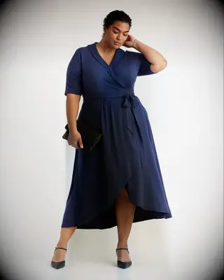 Navy plus size wrap dress