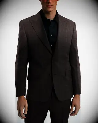Brown suit with black button up shirt
