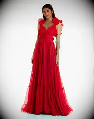 Mac Duggal red cut-out wedding gown
