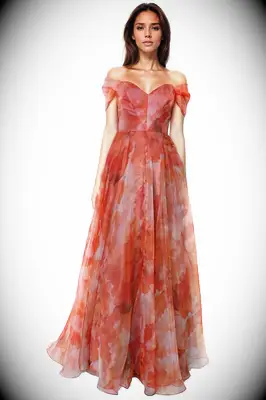 Rene Ruiz red organza wedding dress