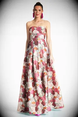 Sachin & Babi floral strapless white and red wedding dress