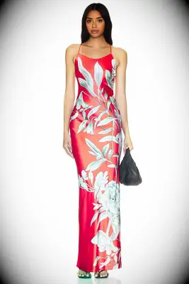 Alice + Olivia red and white floral wedding dress