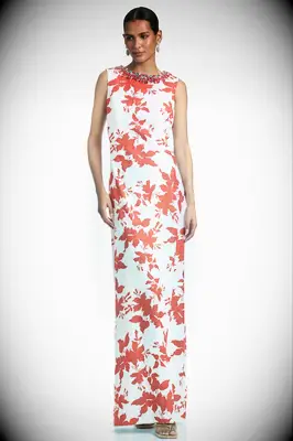 Sachin & Babi floral red and white wedding dress