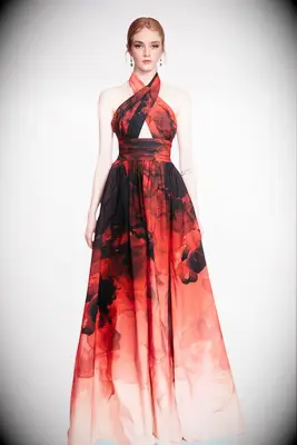 Marchesa floral halter neck wedding dress