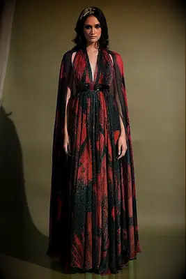 Marchesa red and black halter wedding dress