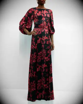 Rickie Freeman for Teri Jon floral red and black wedding gown