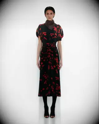 Victoria Beckham red and black floral midi wedding dress