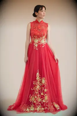East Meets Dress red and gold wedding dress