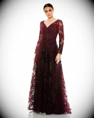 Mac Duggal burgundy long sleeve sequin wedding dress