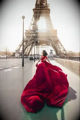 Anastasiia red wedding dress with train