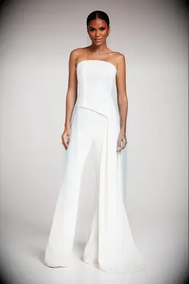 White pantsuit with long strapless top