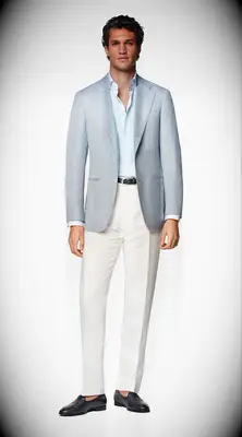 Light blue linen blazer for summer wedding guest