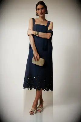 Navy midi dress with cut outs