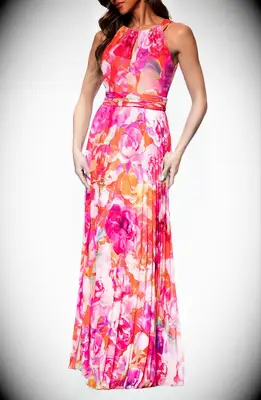 Pleated chiffon maxi dress