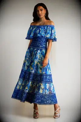 Off the shoulder pleated chiffon dress