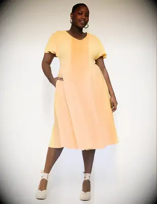 Plus size yellow midi dress