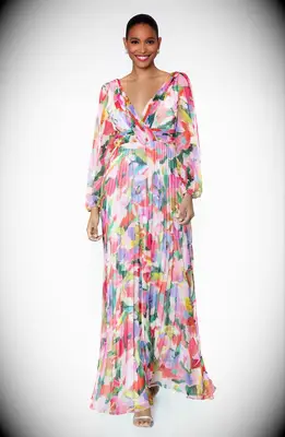 Multi-colored pleated long dress