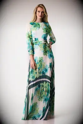 Long sleeve chiffon pleated skirt dress