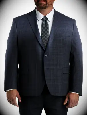 Man wearing a dark navy checked suit jacket