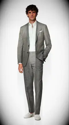 Light green jacket and trousers for wedding outfit