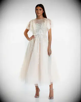 Embellished flutter sleeve midi wedding dress from Mac Duggal
