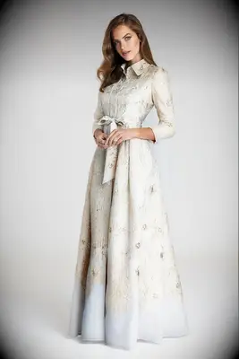 Metallic shirt waist wedding dress for older brides from Teri Jon