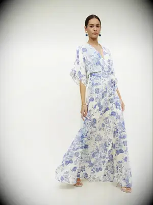 Blue floral maxi nontraditional wedding dress for older brides from Reformation