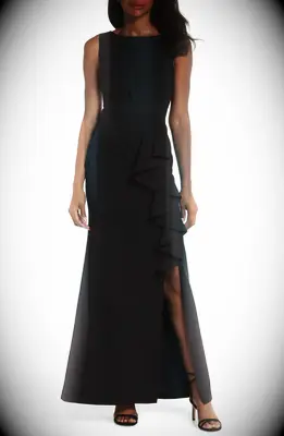 Eliza J black ruffle front gown wedding dress for older brides from Nordstrom