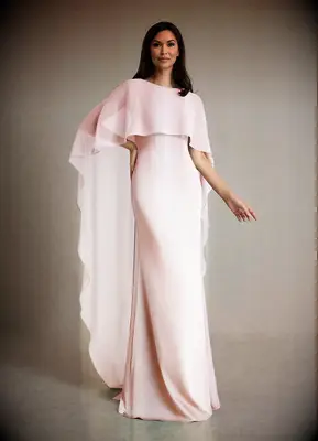 Pink cape gown wedding dress for older brides from Azazie