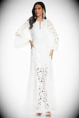 White lace long sleeve wedding dress for older brides from Sachin & Babi