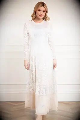 Long sleeve embellished wedding dress for older brides from Needle & Thread